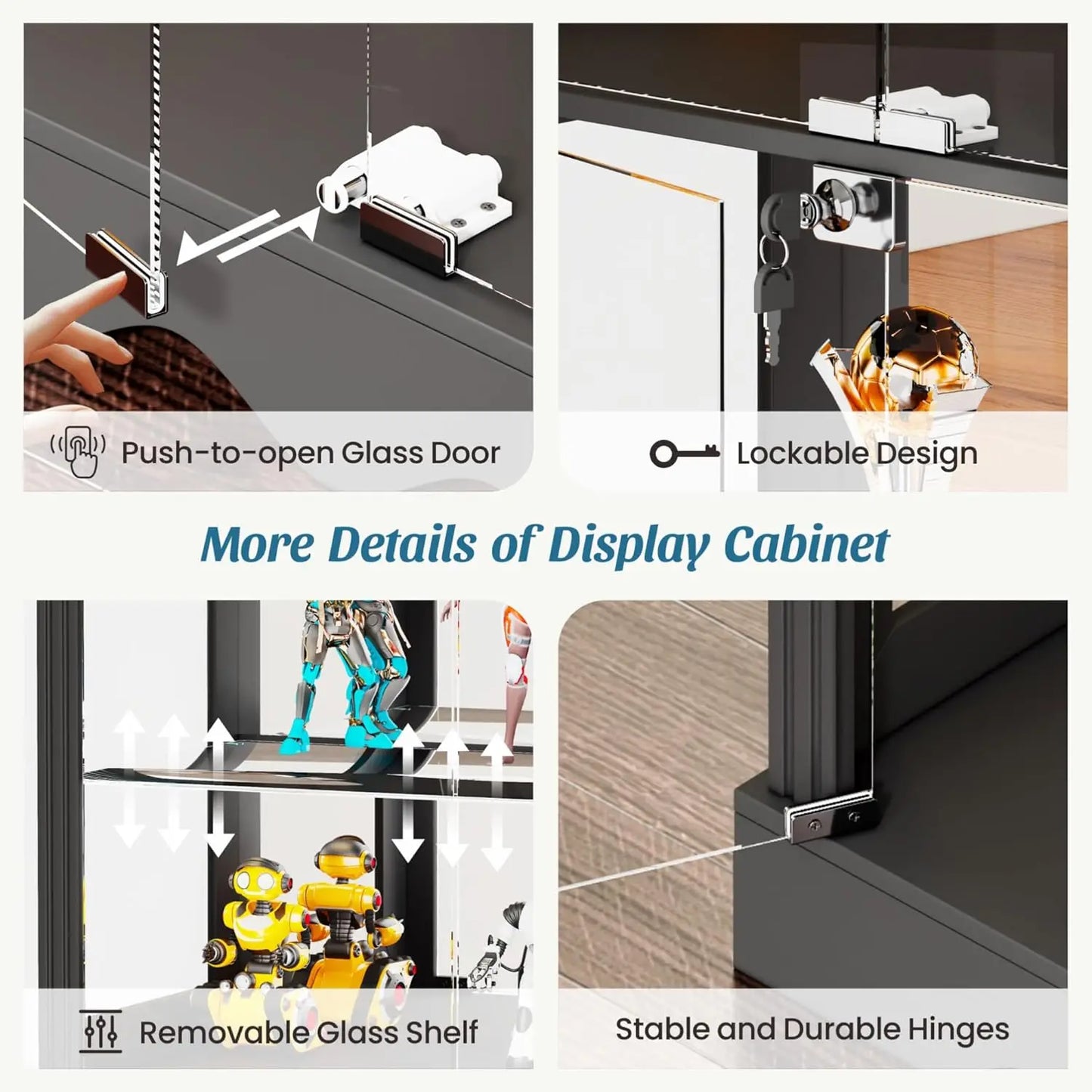 71" Tall Glass Display Cabinet with RGB Lights & Motion Sensor, 5-Tier Curio Case for Collectibles, Figures, Books