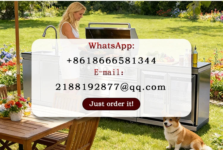 Modern Modular Functional Stainless Steel Outdoor Kitchen Grill Cooktop Sink Fridge LED For Backyard Patio Garden