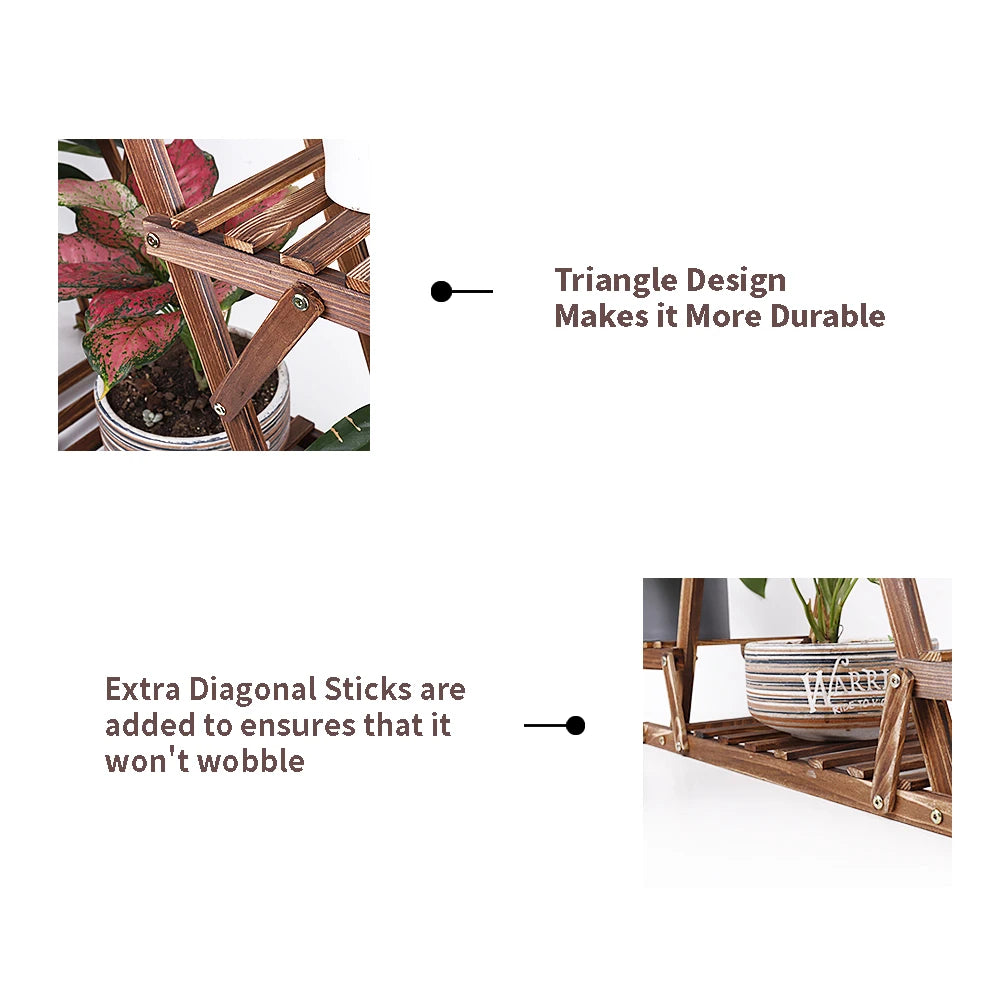 Carbonized Triangle 6 Tiered Corner Wood Plant Stand Indoor Outdoor
