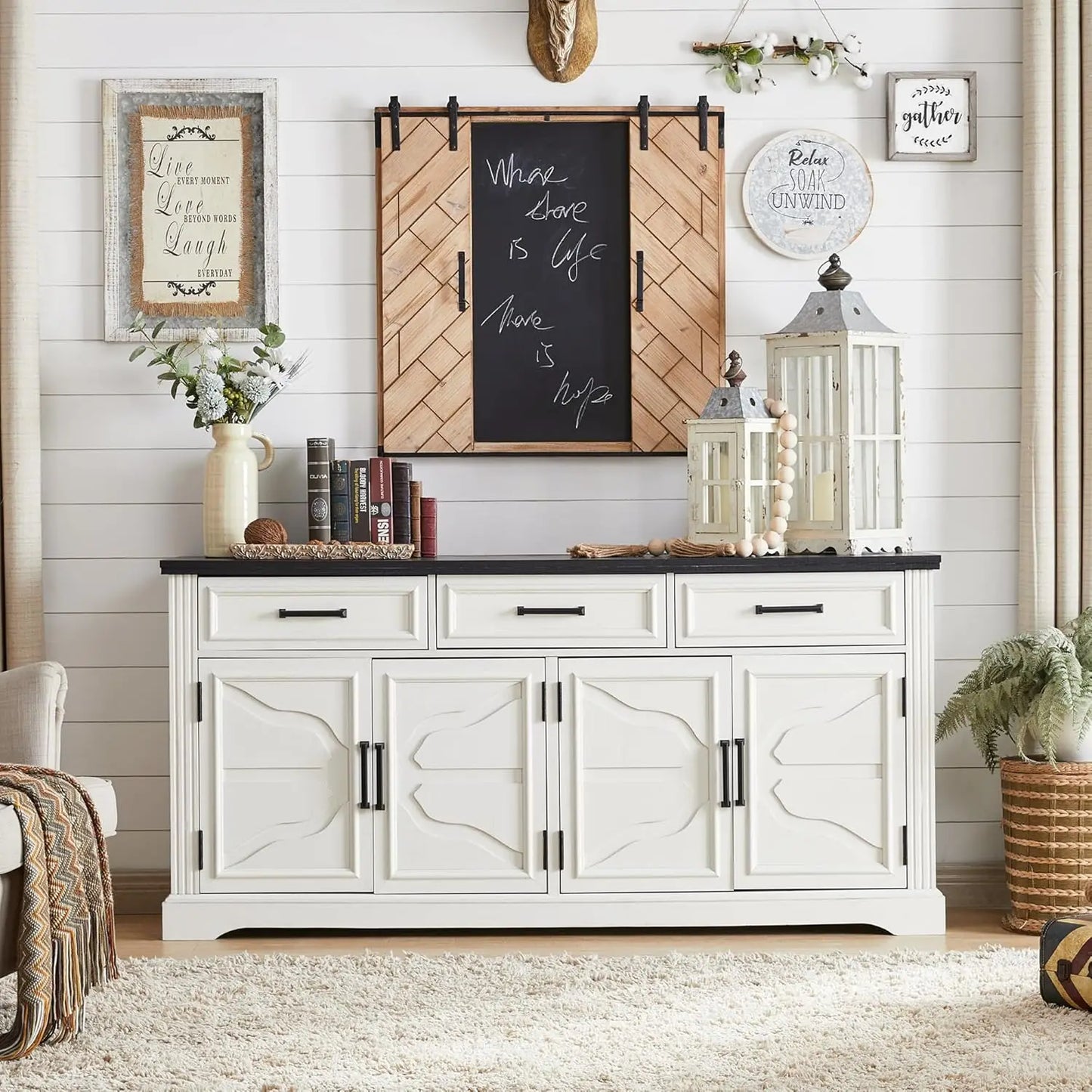 66" Large Buffet Sideboard Cabinet with 4 Doors and 3 Drawers, Storage Cabinet for Dining Room,