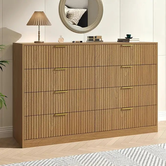 Fluted Dresser for Bedroom with 8 Drawer, 55” Double Drawer Dresser