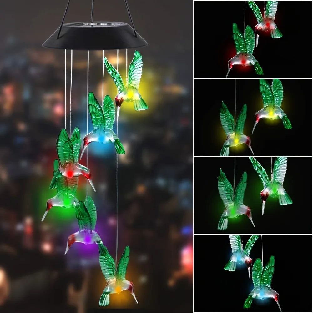 1PC Led Color Changing Butterfly Dragonfly Hummingbird Solar Wind Chimes Outdoor