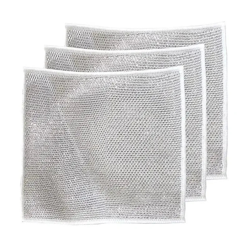10pcs Magic Dishcloth Silver Kitchen Cloth Built-in Sponge Steel Wire Ball Rag