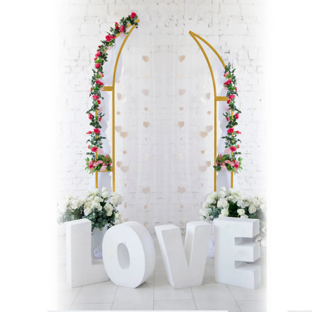 2pcs Curved Wedding Arch Backdrop 5.9ft,6.9ft Half Moon Stand