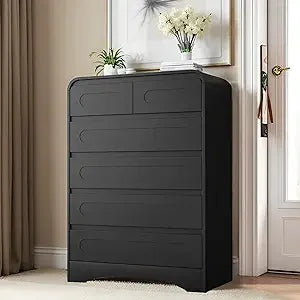 Grey Dresser for Bedroom with 6 Drawers, Farmhouse Wood Closet