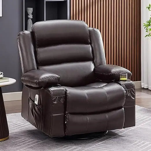 Rocker Recliner Chair with Heat and Massage,360° Swivel with Cup Holder