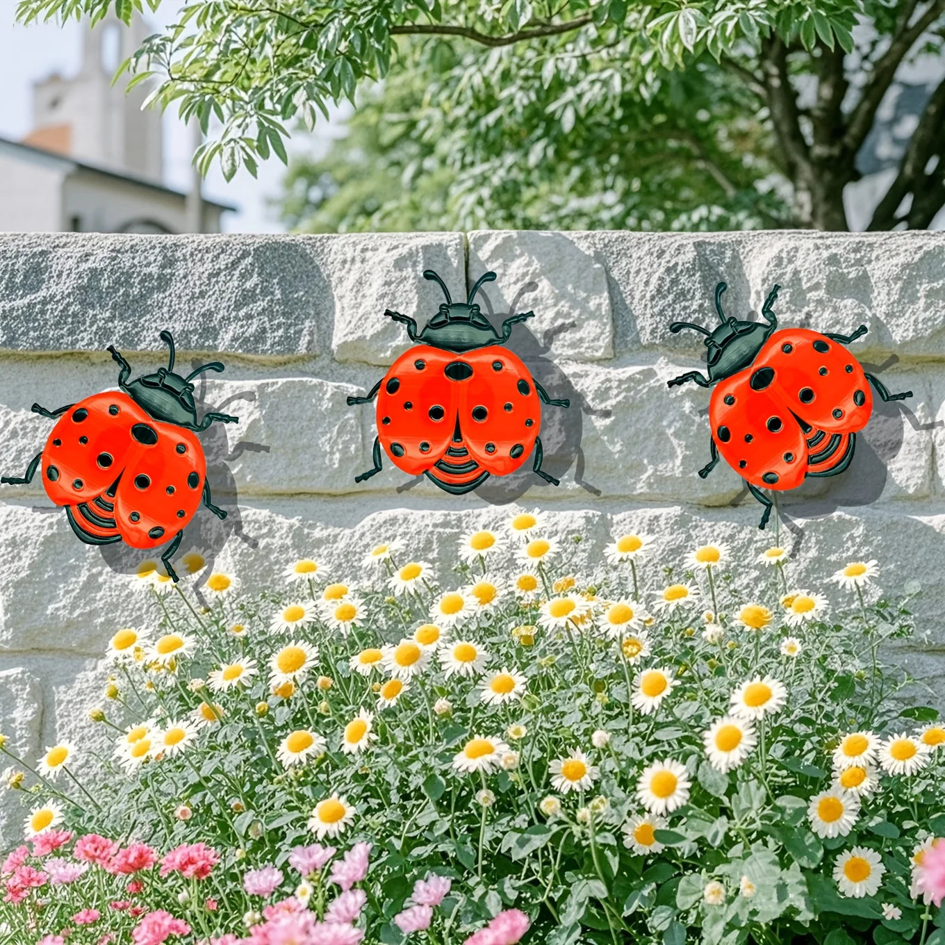 3pcs metal ladybug wall decor garden decoration outdoor metal craft