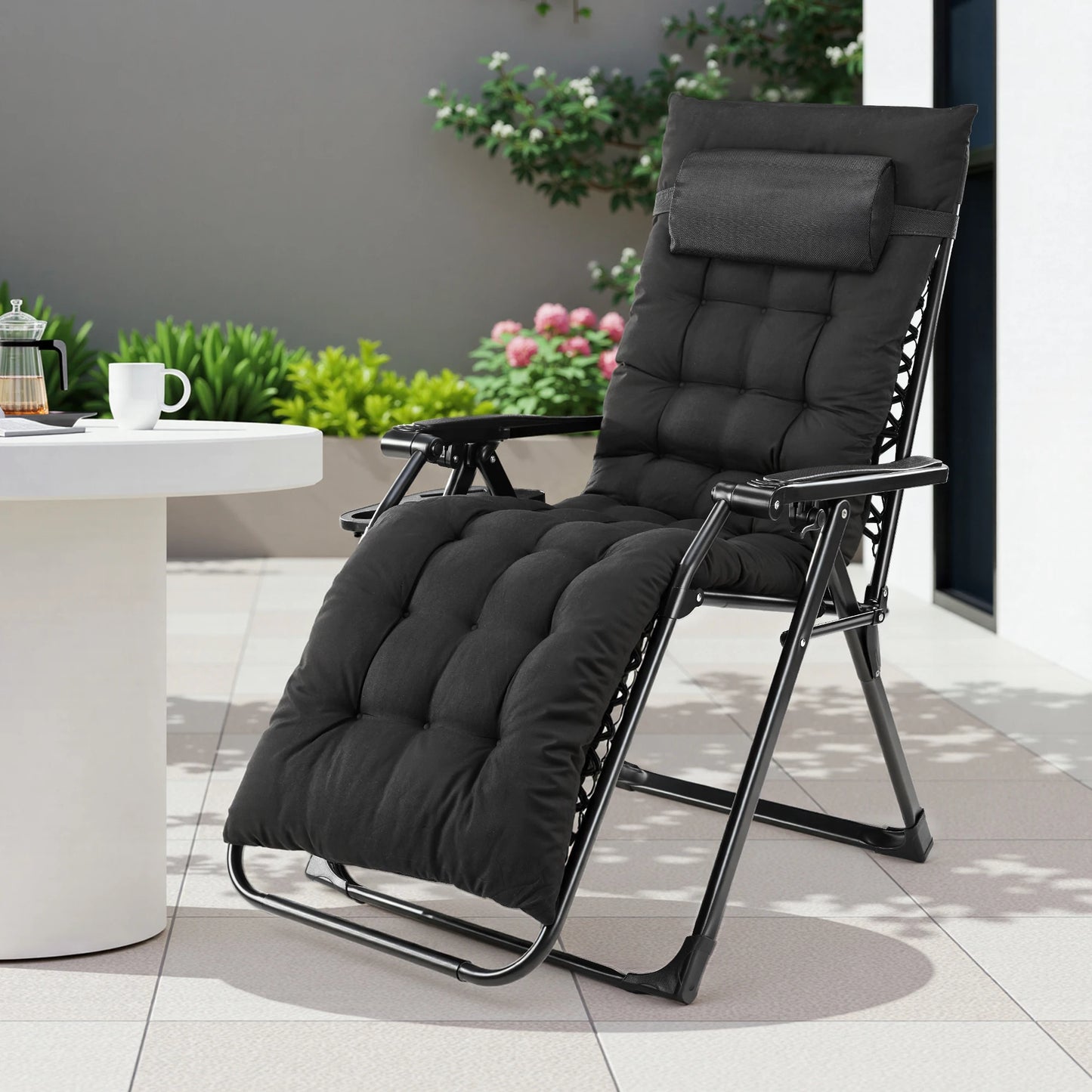 JHK Zero Gravity Recliner Camping Patio Lounge Chair with Cup Holder Removable Cushion For Outdoor Garden