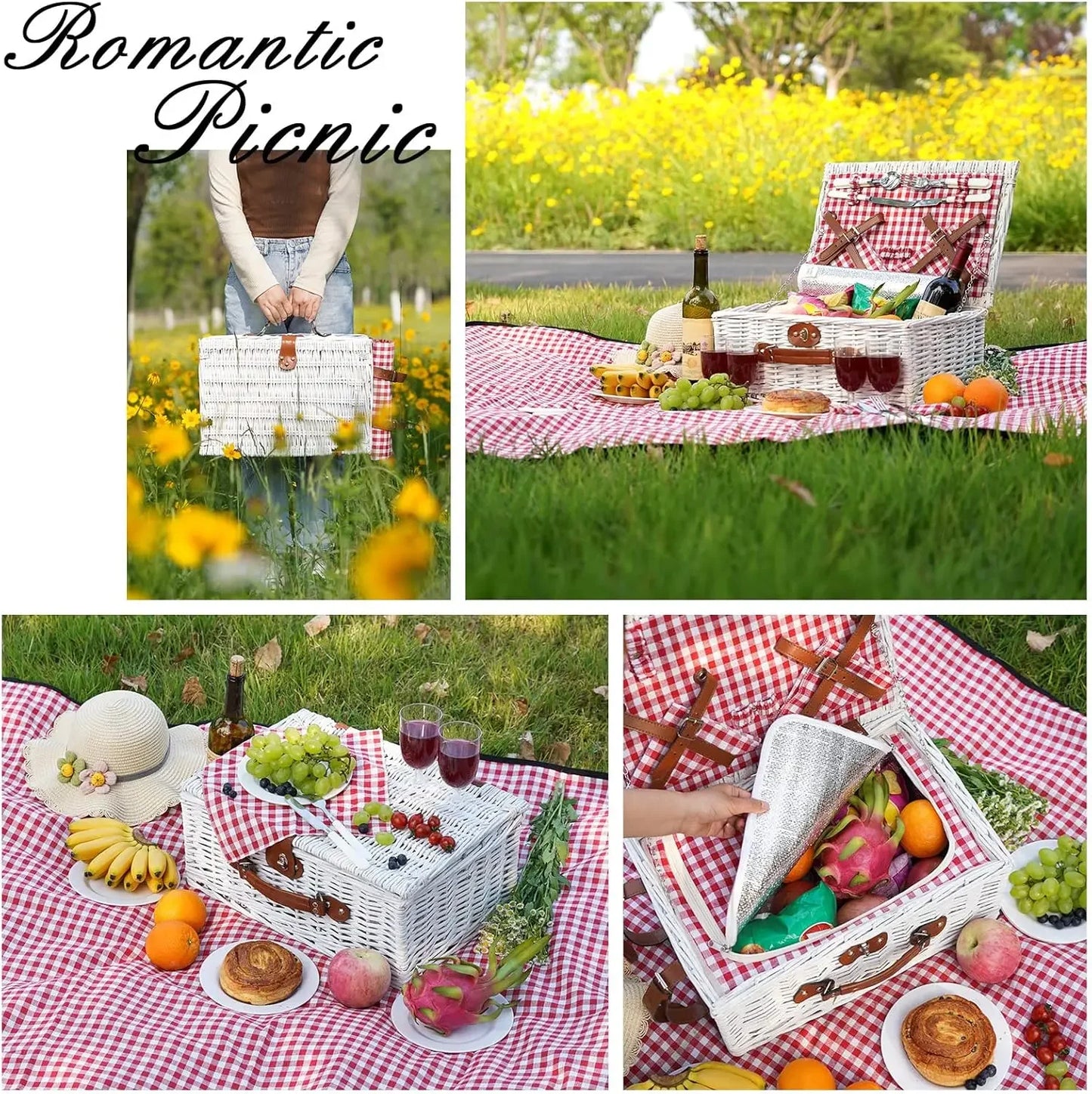 Picnic Baskets Cooler Set for 4 Persons with Picnic Blanket
