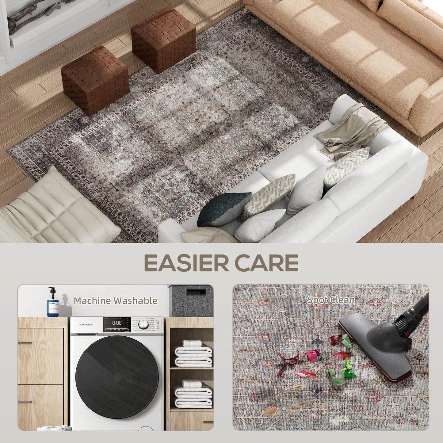 HOMCOM Machine Washable Area Rug 5x7, Dark Mixed-Brown