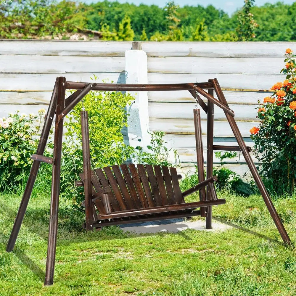 2-Seat Porch Swing with A-Frame Stand, Outdoor Patio Swing Chair