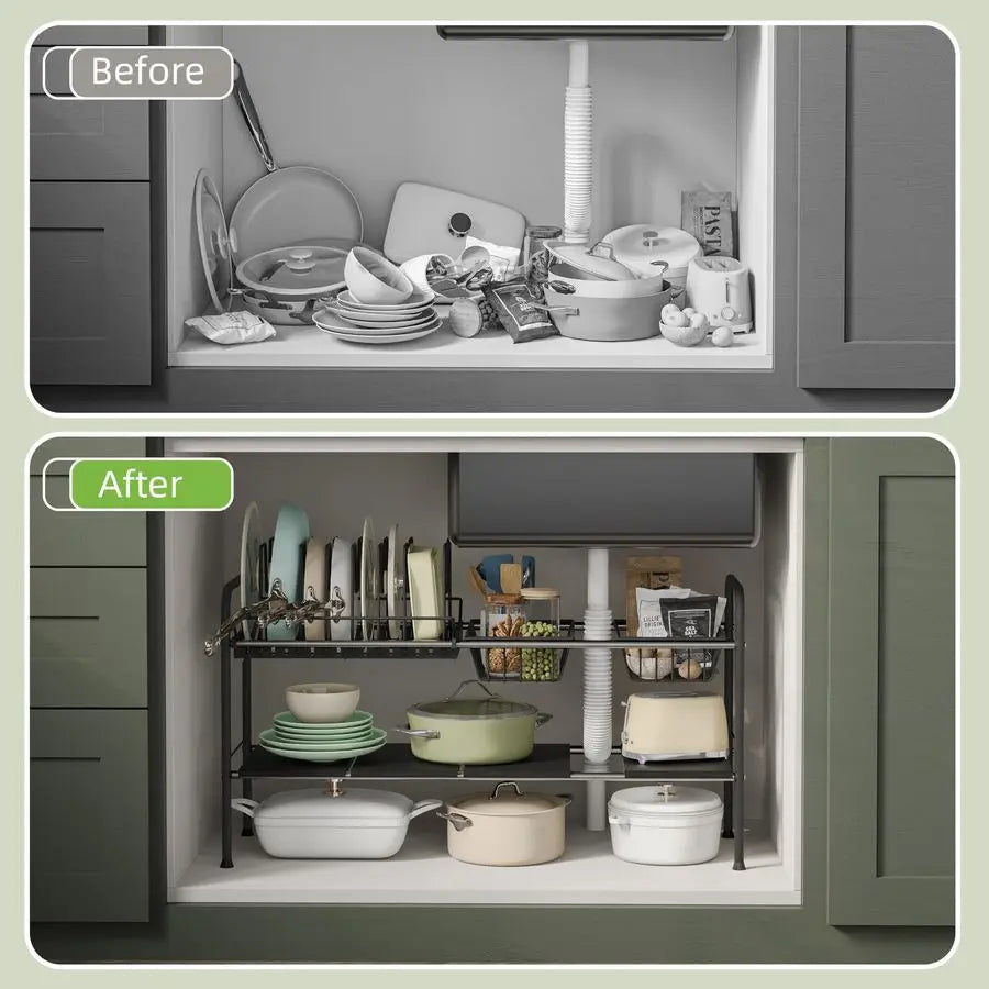 Adjustable Under Sink Organizers and Storage,Pots and Pans Lid Organizers