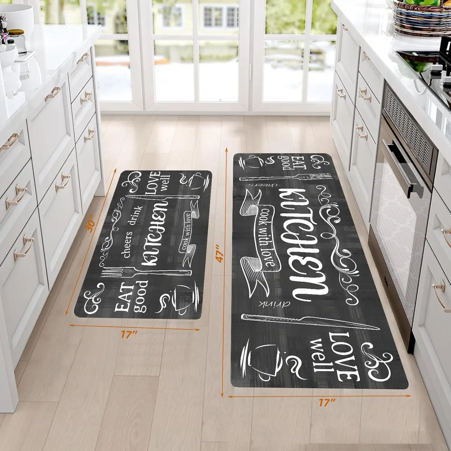 Kitchen Mats for Floor, Sets of 3, Black Farmhouse