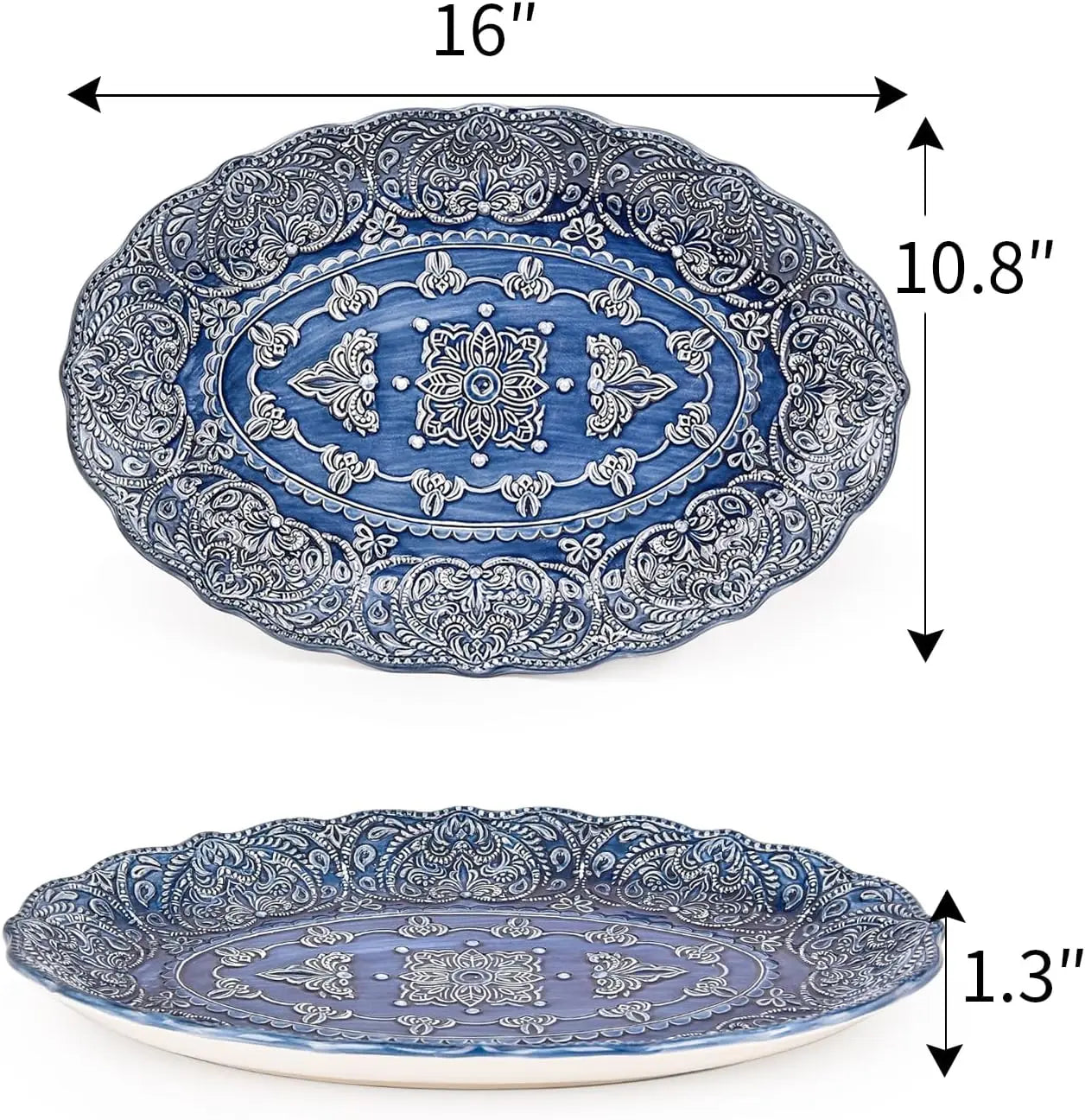 Antique Baroque Style Porcelain Serving Platter, Set of 2