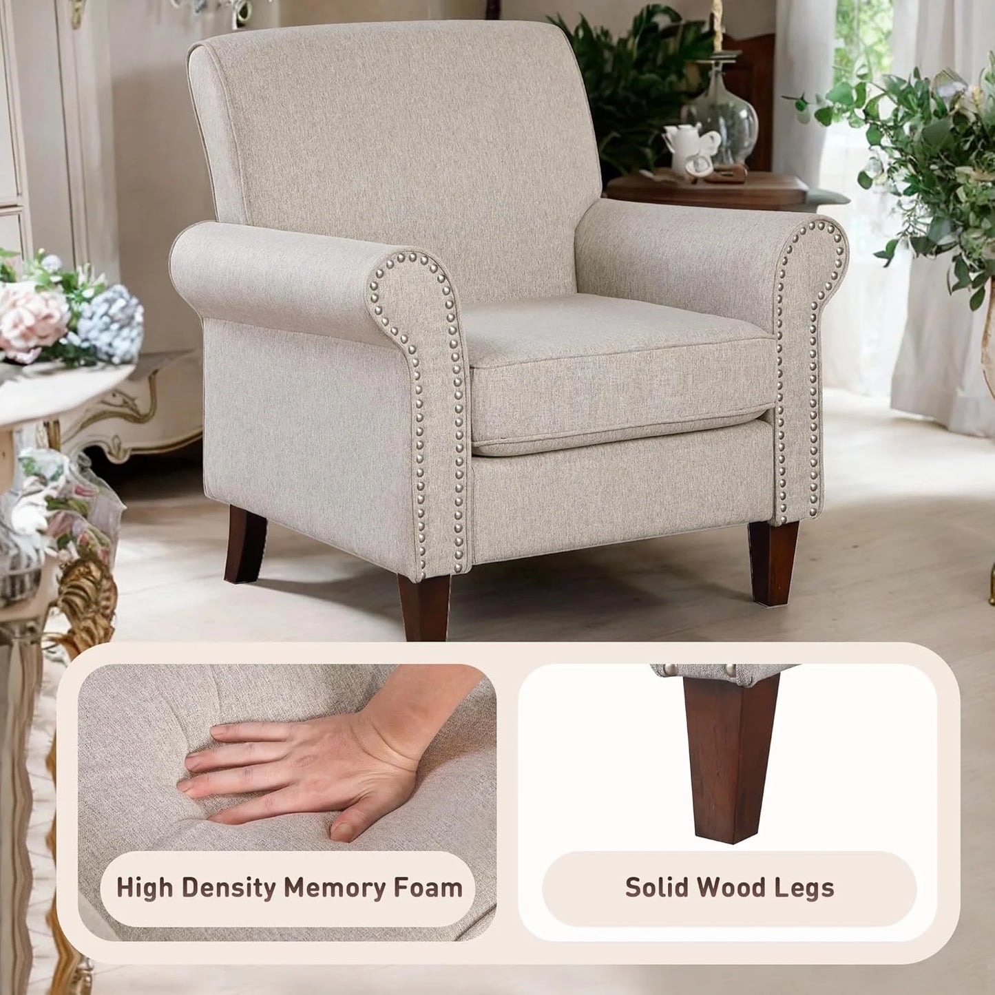 Upholstered Living Room Chair Set of 2 - Large Comfy Fabric Accent Chair