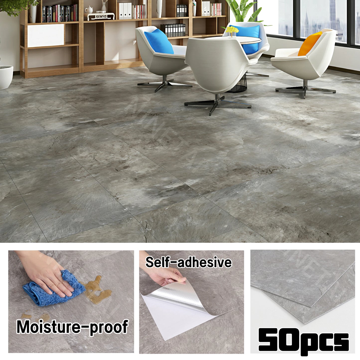 NINETAI Peel And Stick Floor Tile, 50pcs Vinyl Plank Wood Grain