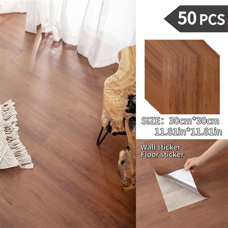 NINETAI Peel And Stick Floor Tile, 50pcs Vinyl Plank Wood Grain
