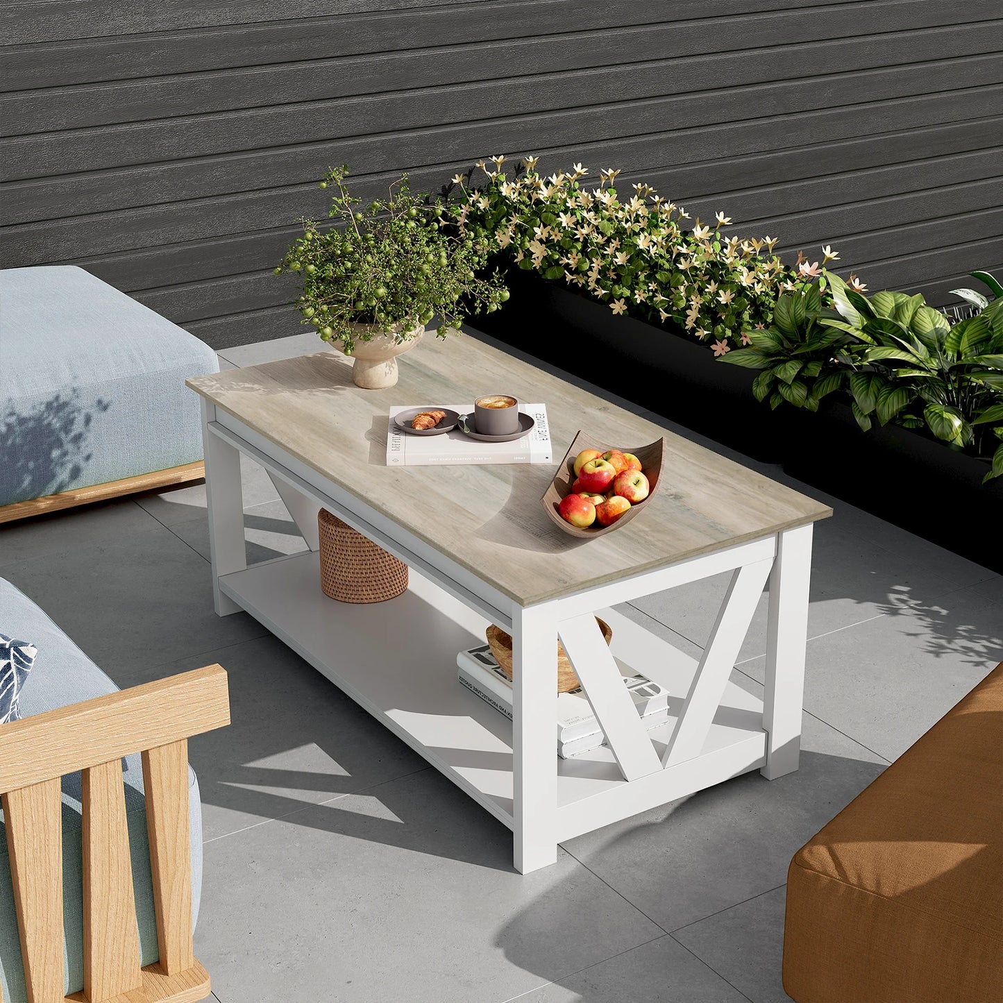 GALAXHERO Coffee Table Farmhouse Wood Center Table for Living Room Bedroom Office Balcony