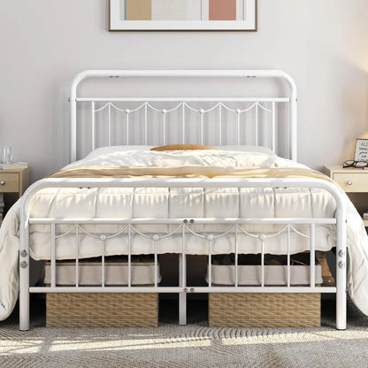Metal Bed Frames with Vintage Headboard and Footboard, Farmhouse