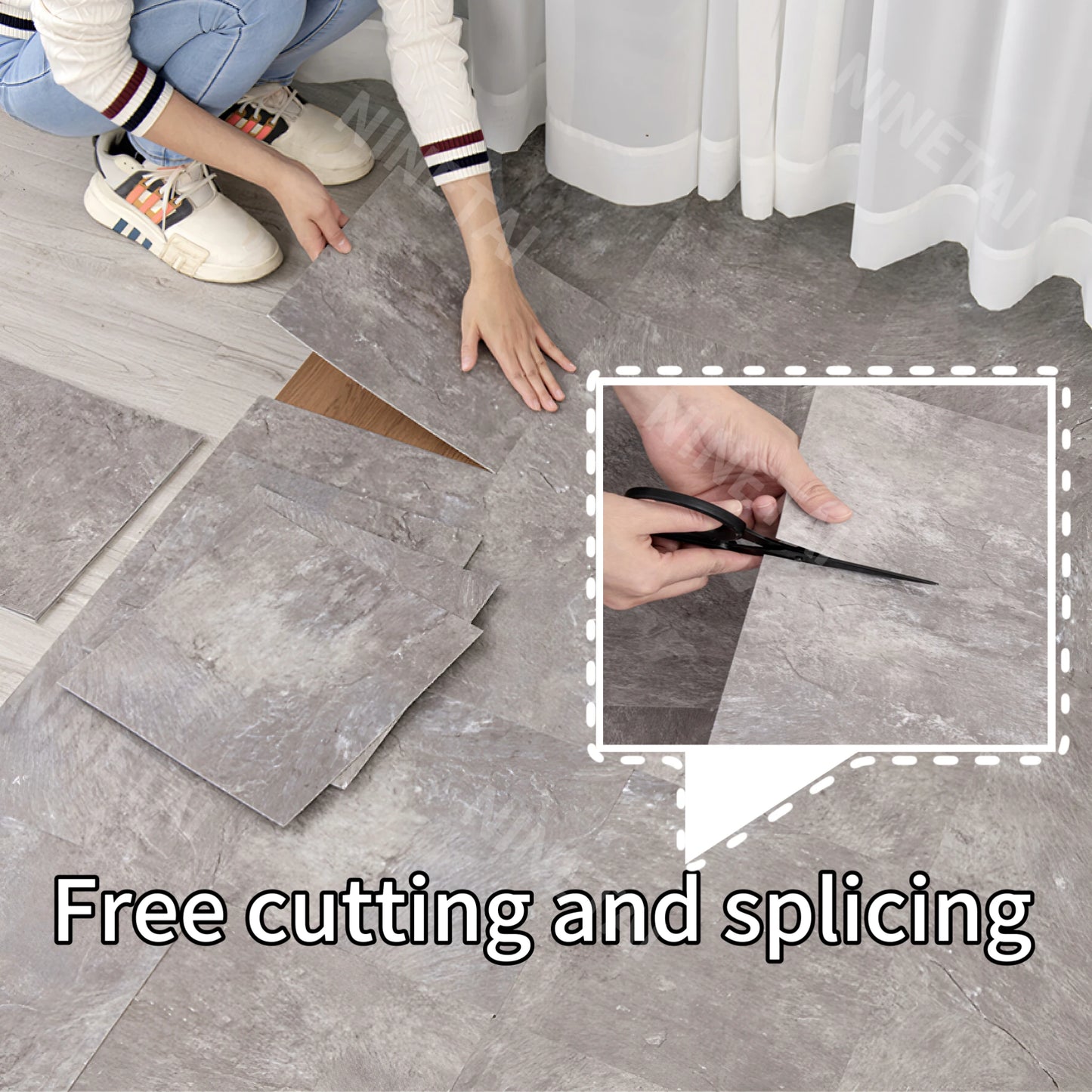 NINETAI Peel And Stick Floor Tile, 50pcs Vinyl Plank Wood Grain