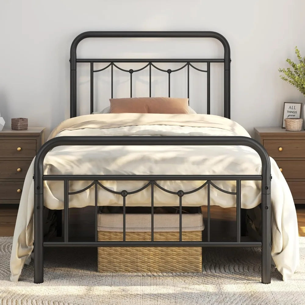 Metal Bed Frames with Vintage Headboard and Footboard, Farmhouse