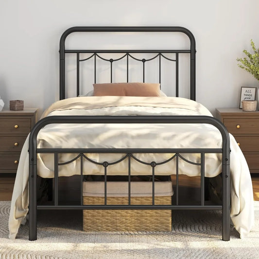 Metal Bed Frames with Vintage Headboard and Footboard, Farmhouse
