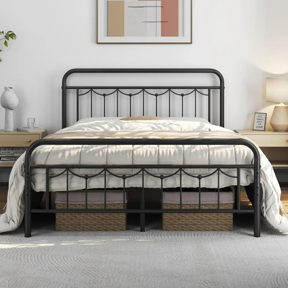 Metal Bed Frames with Vintage Headboard and Footboard, Farmhouse