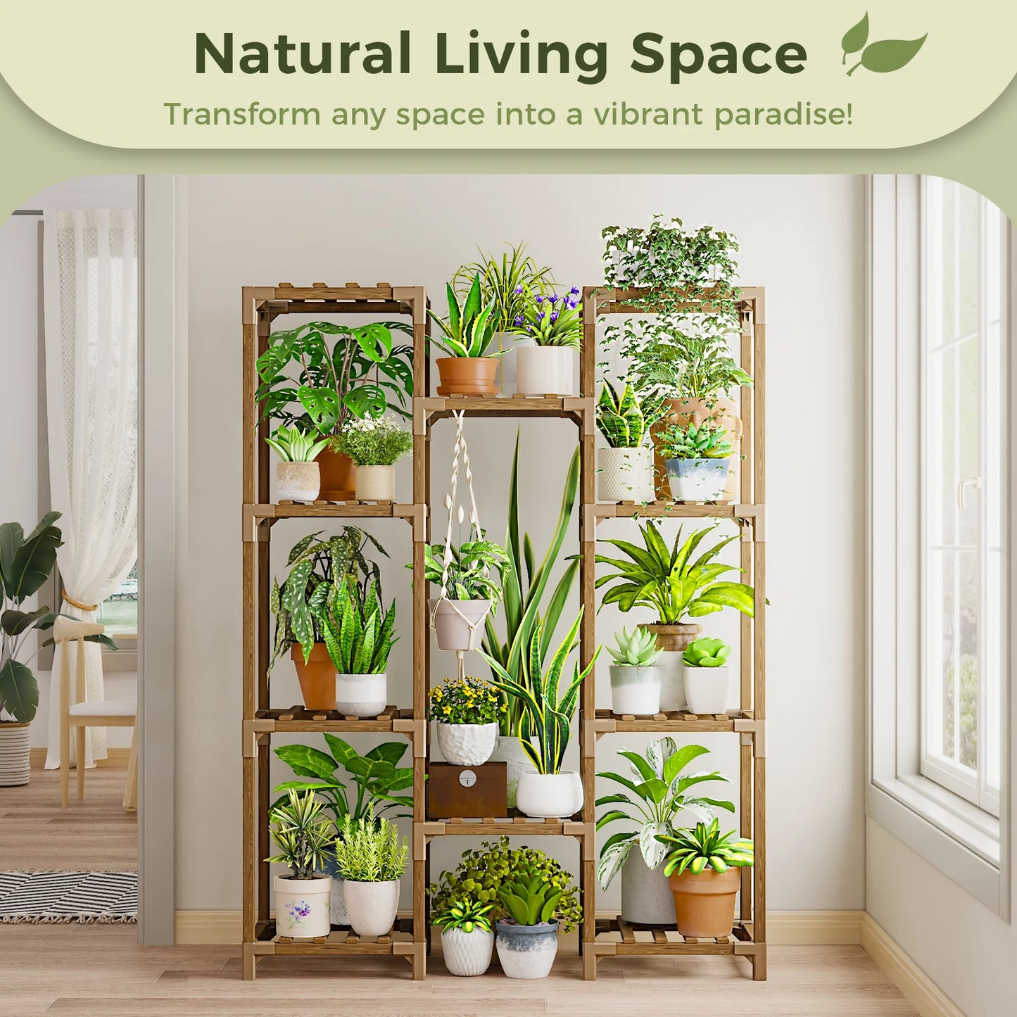 Tall Wood Plant Stand Indoor-Outdoor