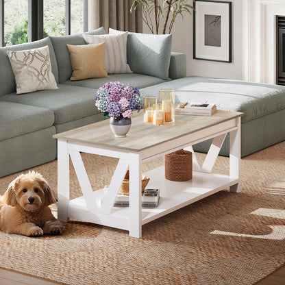GALAXHERO Coffee Table Farmhouse Wood Center Table for Living Room Bedroom Office Balcony