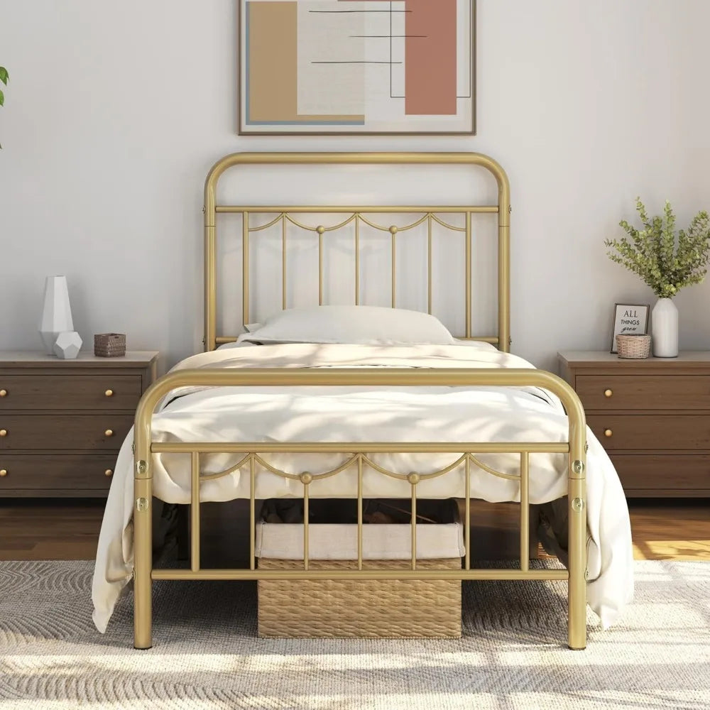 Metal Bed Frames with Vintage Headboard and Footboard, Farmhouse