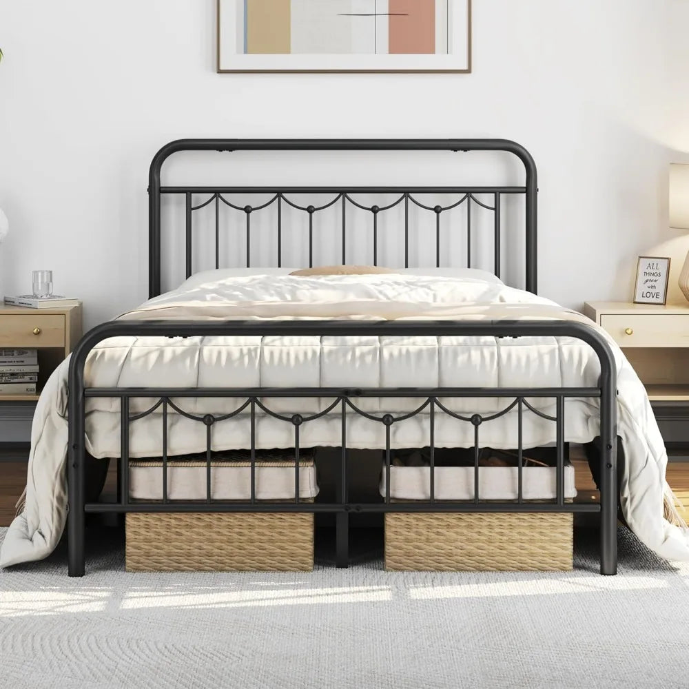 Metal Bed Frames with Vintage Headboard and Footboard, Farmhouse