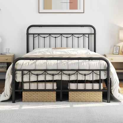 Metal Bed Frames with Vintage Headboard and Footboard, Farmhouse