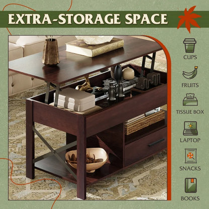 GALAXHERO Lift Top Coffee Table with Hidden Compartment for Living Room Reception Room