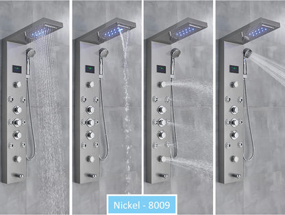 LED Shower Panel Tower System Rain Waterfall Shower LCD Display With Massage  Shower Faucet