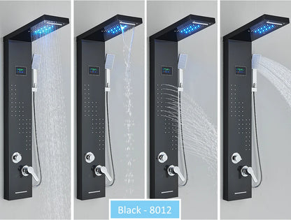LED Shower Panel Tower System Rain Waterfall Shower LCD Display With Massage  Shower Faucet
