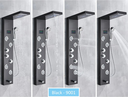 LED Shower Panel Tower System Rain Waterfall Shower LCD Display With Massage  Shower Faucet