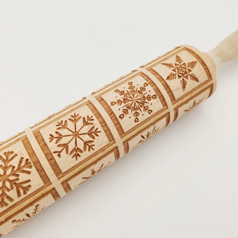 Christmas Rolling Pin With Pattern Snowflake Snowman