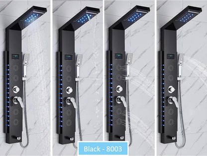 LED Shower Panel Tower System Rain Waterfall Shower LCD Display With Massage  Shower Faucet