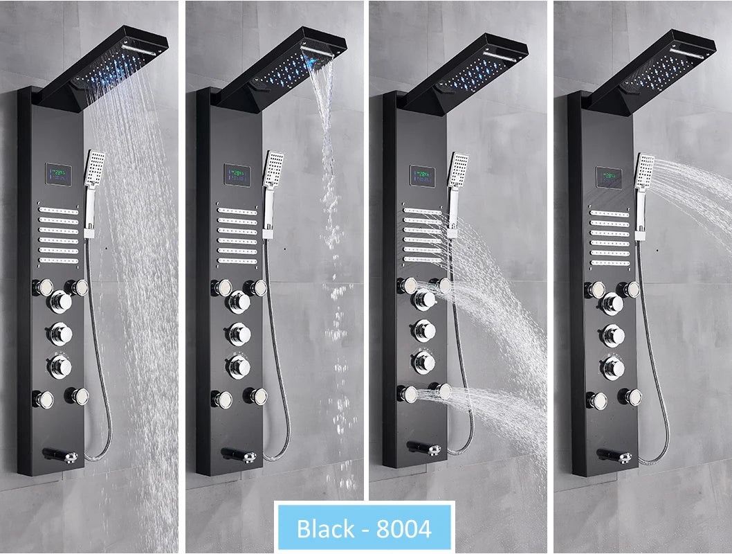 LED Shower Panel Tower System Rain Waterfall Shower LCD Display With Massage  Shower Faucet