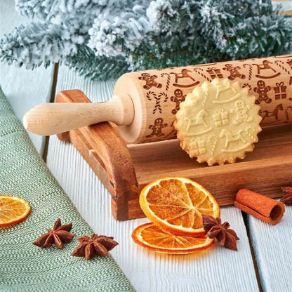 Christmas Rolling Pin With Pattern Snowflake Snowman