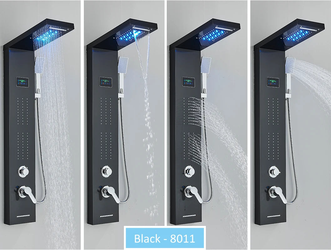 LED Shower Panel Tower System Rain Waterfall Shower LCD Display With Massage  Shower Faucet