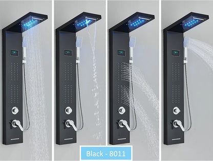 LED Shower Panel Tower System Rain Waterfall Shower LCD Display With Massage  Shower Faucet
