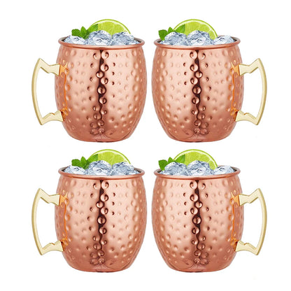 4PCS 550ml 18 Ounces Hammered Copper Plated  Moscow Mule Mug