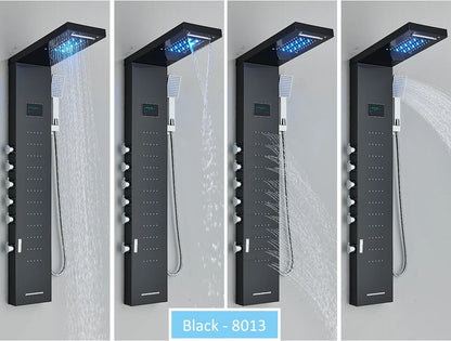LED Shower Panel Tower System Rain Waterfall Shower LCD Display With Massage  Shower Faucet