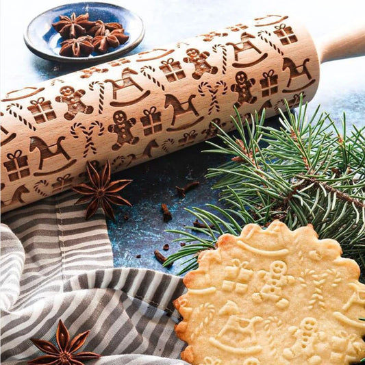 Christmas Rolling Pin With Pattern Snowflake Snowman