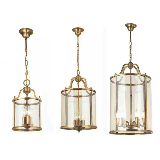 American Vintage Hotel Lobby Aisle Corridor Cylinder Solder Glass Birdcage Copper Chandeliers