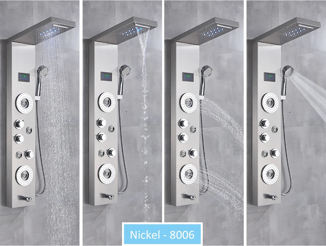 LED Shower Panel Tower System Rain Waterfall Shower LCD Display With Massage  Shower Faucet
