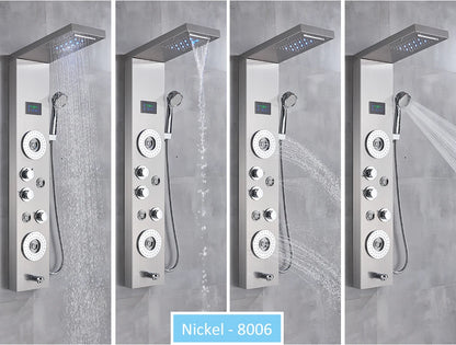 LED Shower Panel Tower System Rain Waterfall Shower LCD Display With Massage  Shower Faucet