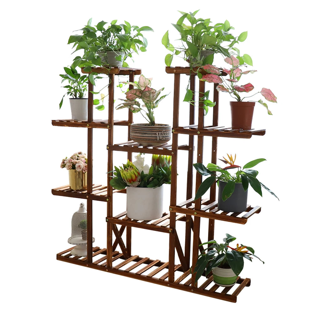 Multi-Tier Plant Stand, 46in Height Wood Flower Rack Holder Indoor Outdoor for Patio Gard