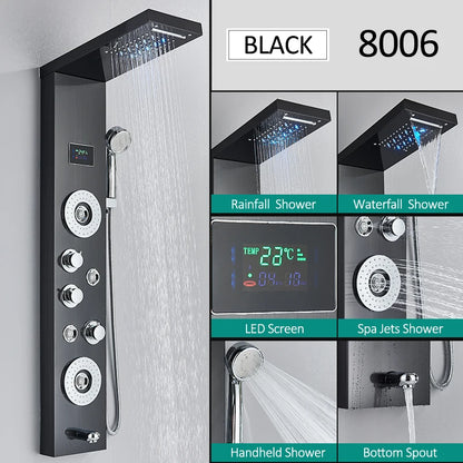 LED Shower Panel Tower System Rain Waterfall Shower LCD Display With Massage  Shower Faucet